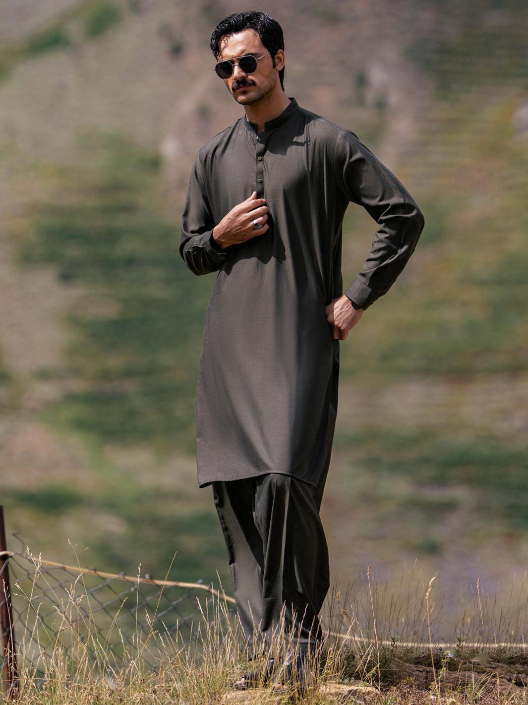 Dark Green Kameez Shalwar - AL-KS-3442