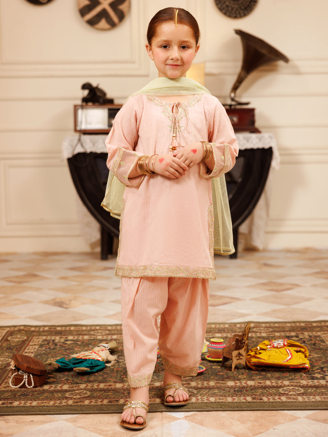 Light Pink Cotton Lurex Formal 3Pc Stitched - ALGR-3PS-LS-024