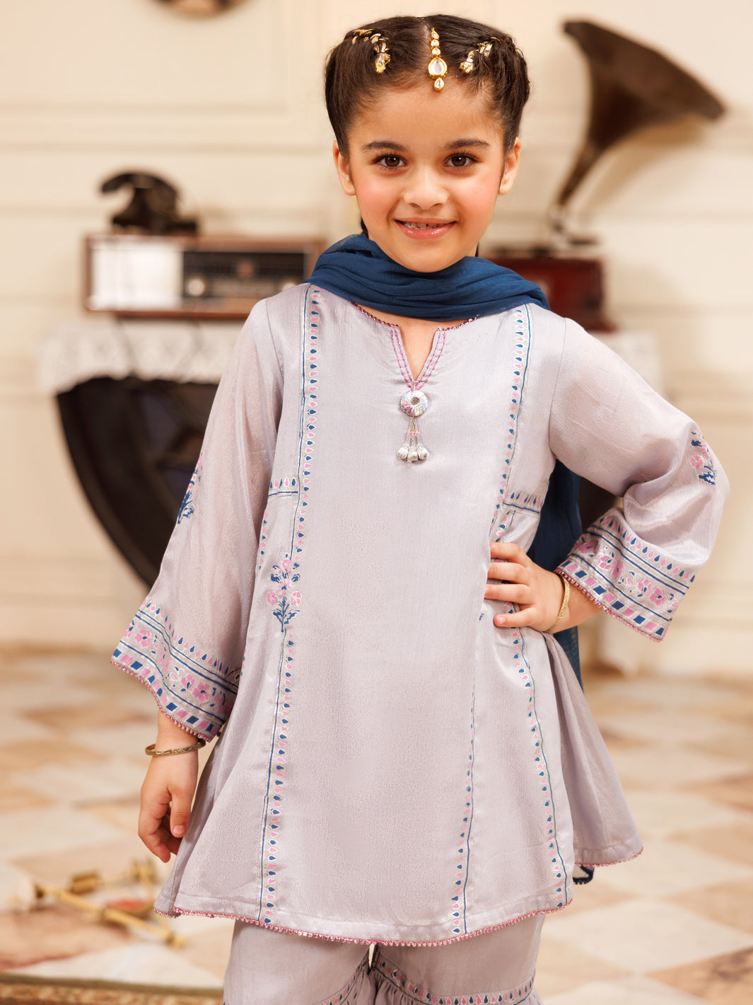 Grey Poly Silk Formal 3Pc Stitched - ALGR-3PS-LS-025