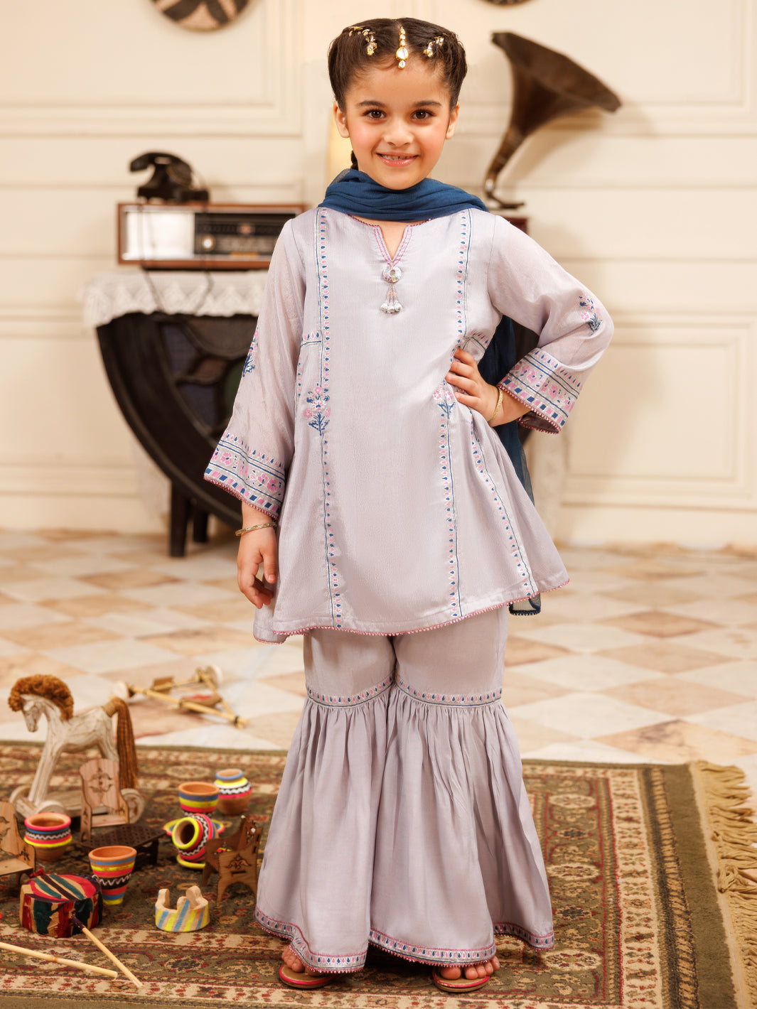 Grey Poly Silk Formal 3Pc Stitched - ALGR-3PS-LS-025