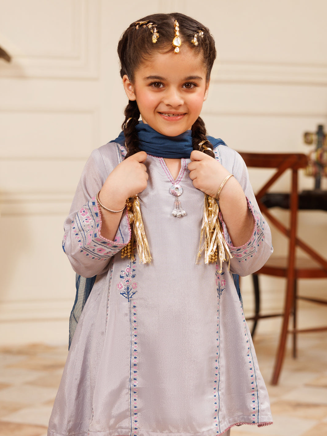 Grey Poly Silk Formal 3Pc Stitched - ALGR-3PS-LS-025