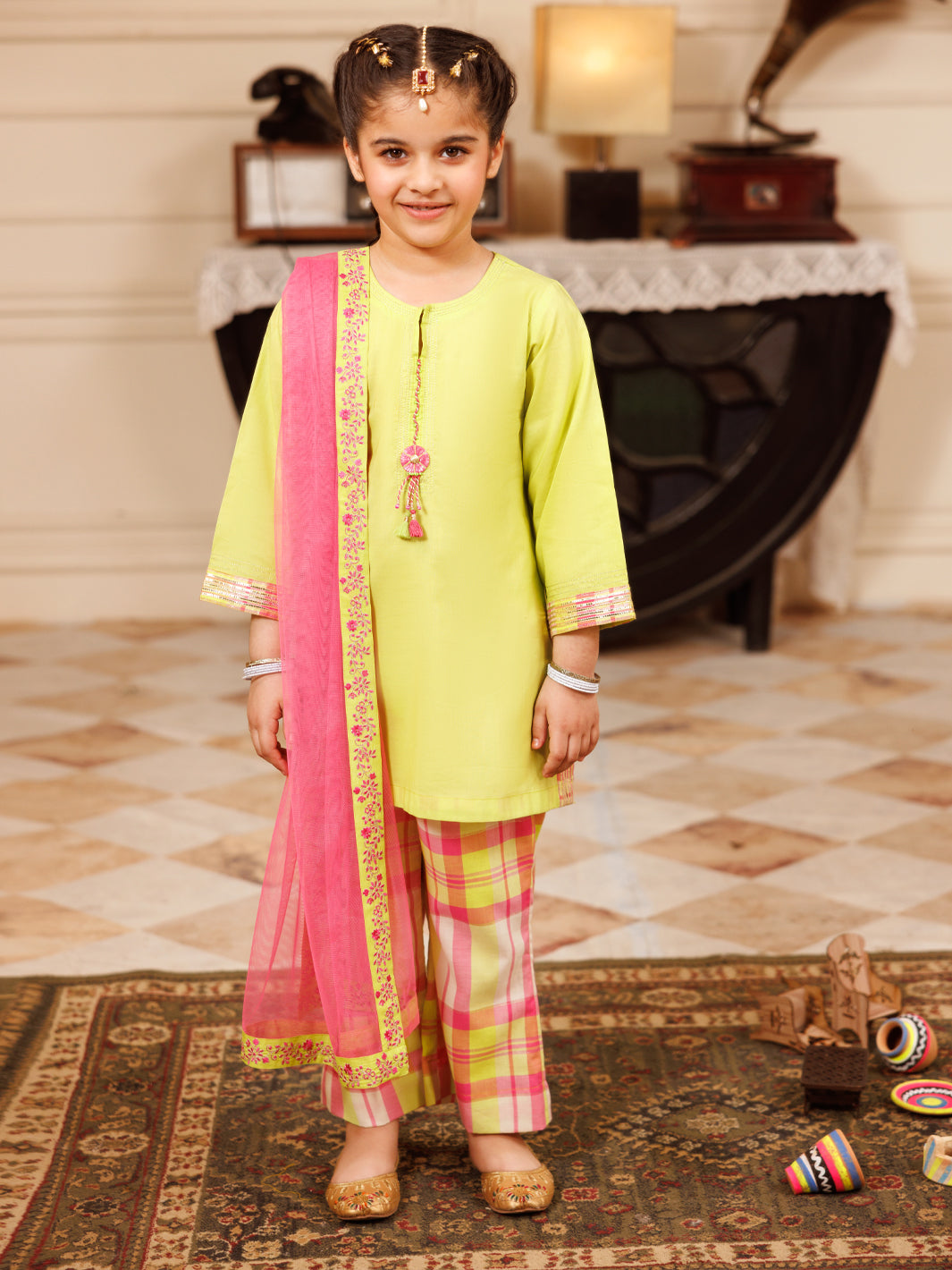 Parrot Green Dyed Formal 3Pc Stitched - ALGR-3PS-LS-027