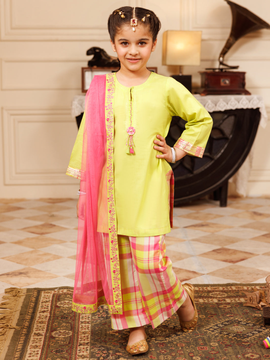 Parrot Green Dyed Formal 3Pc Stitched - ALGR-3PS-LS-027