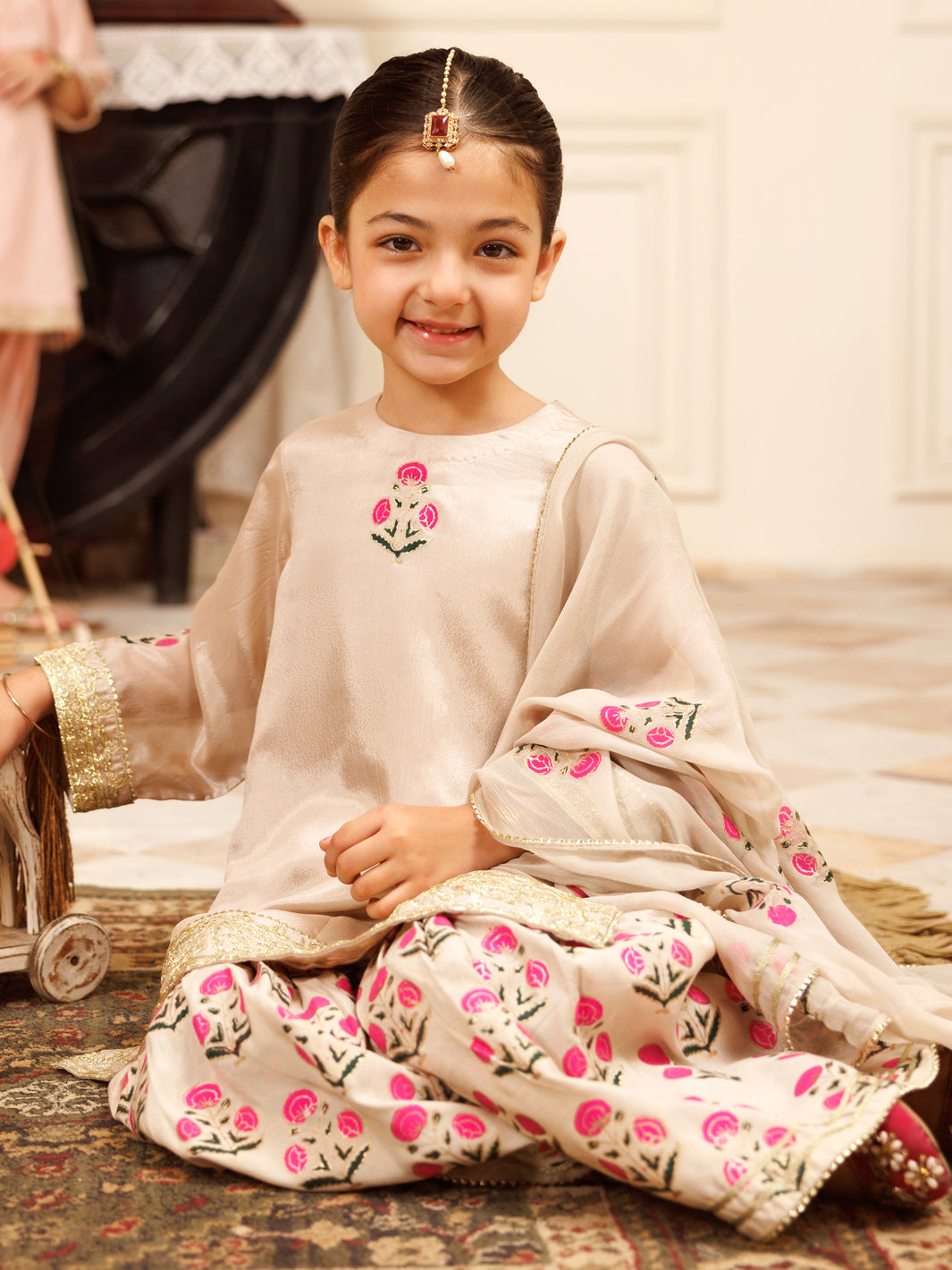 Beige Poly Silk Formal 3Pc Stitched - ALGR-3PS-LS-028