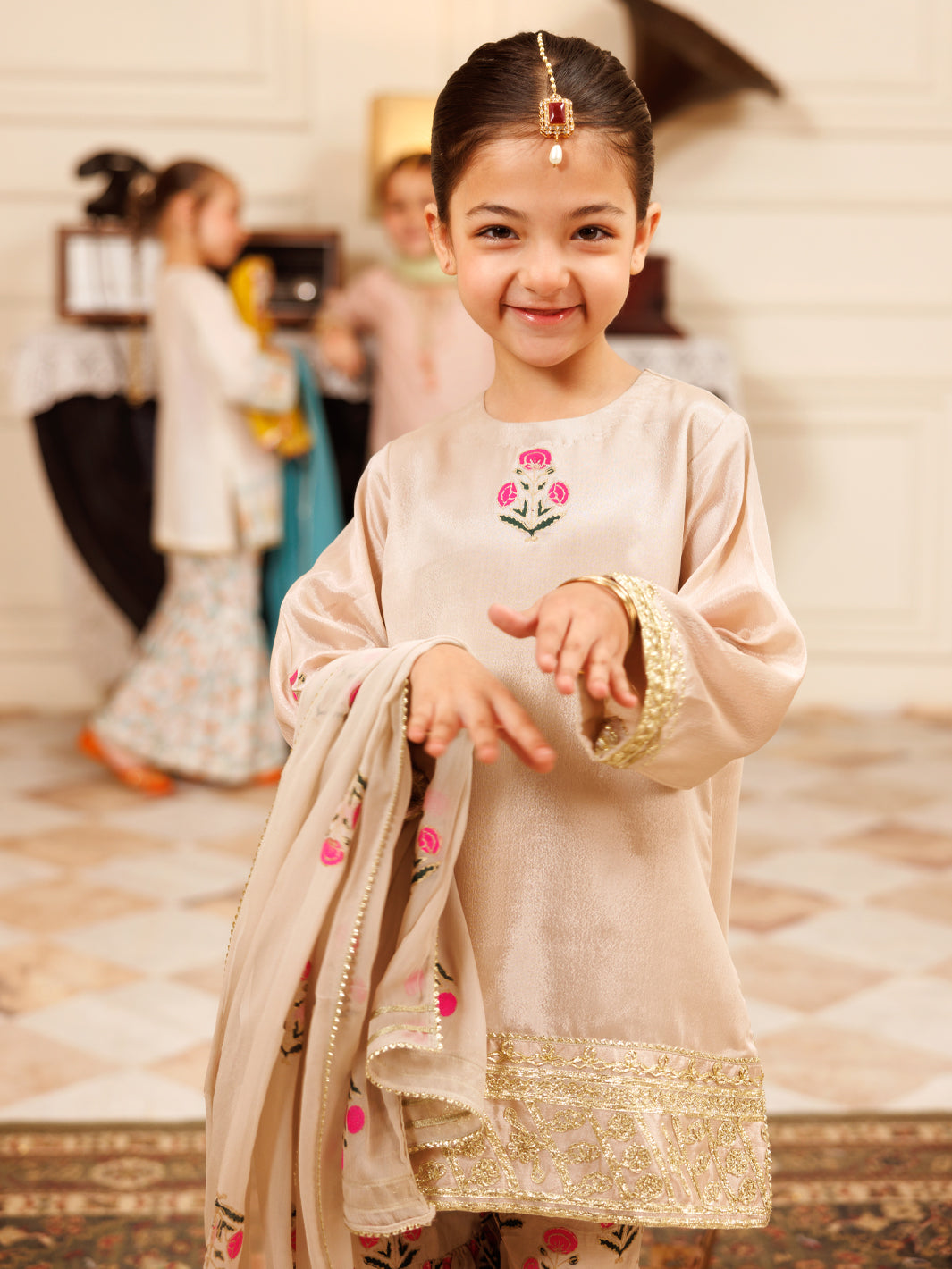 Beige Poly Silk Formal 3Pc Stitched - ALGR-3PS-LS-028