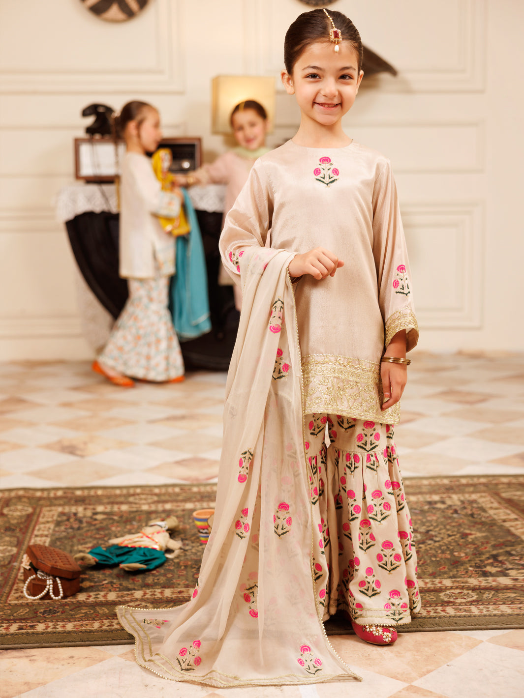 Beige Poly Silk Formal 3Pc Stitched - ALGR-3PS-LS-028