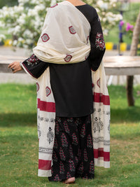 Black Cotton Cambric 3Pc Stitched - AWP-3PS-1032