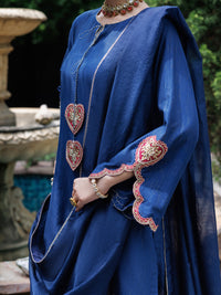 Navy Blue Flamint Zari Formal 3Pc Stitched - AL-3PS-LS-690