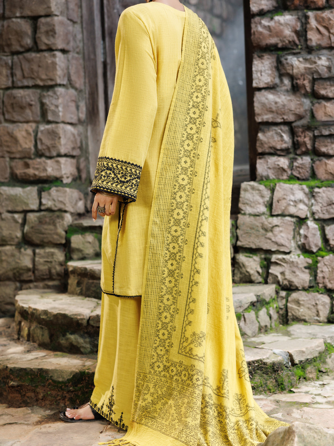 Yellow Crosshatch 3Pc Stitched - AWP-3PS-1019