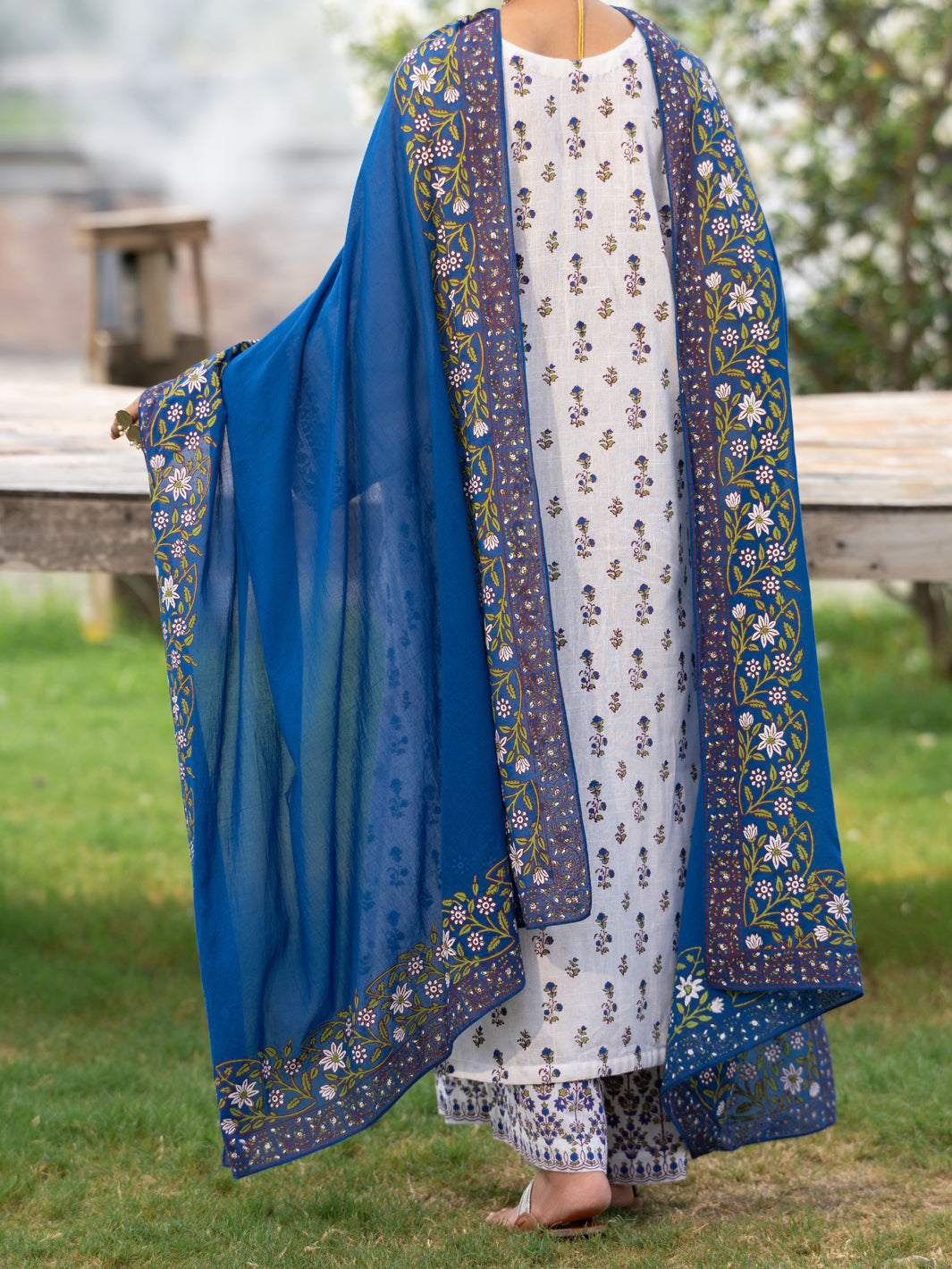White Cotton Cambric 3Pc Stitched - AWP-3PS-1031