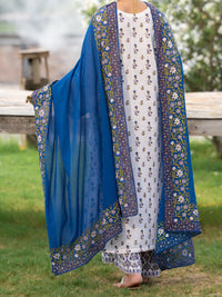 White Cotton Cambric 3Pc Stitched - AWP-3PS-1031
