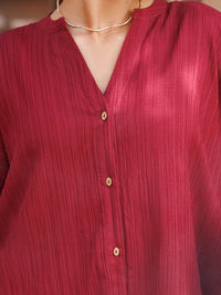 Maroon Seersucker 2Pc Stitched - AWP-2PS-LKS-1071