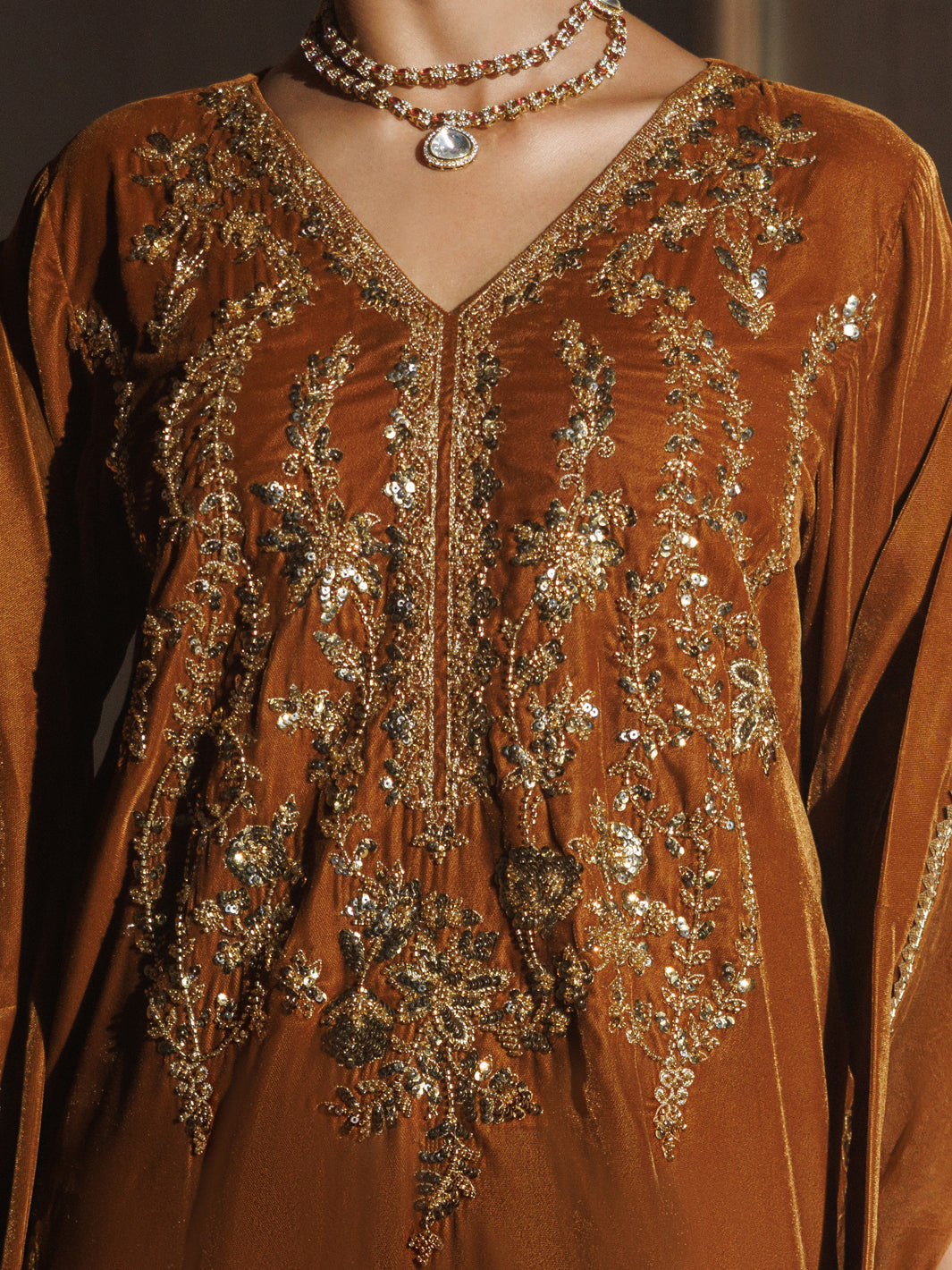 Rust Velvet Formal 3Pc Stitched - AL-3PS-LS-659