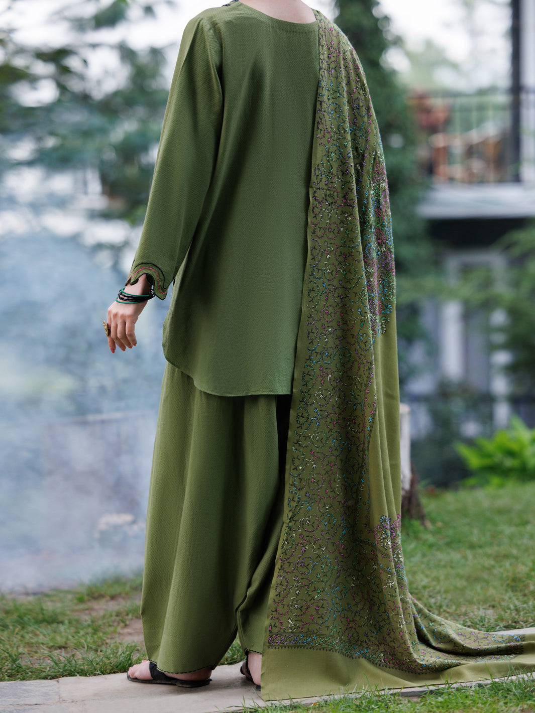 Mehndi Green Dobby 3Pc Stitched - AWP-3PS-1023A