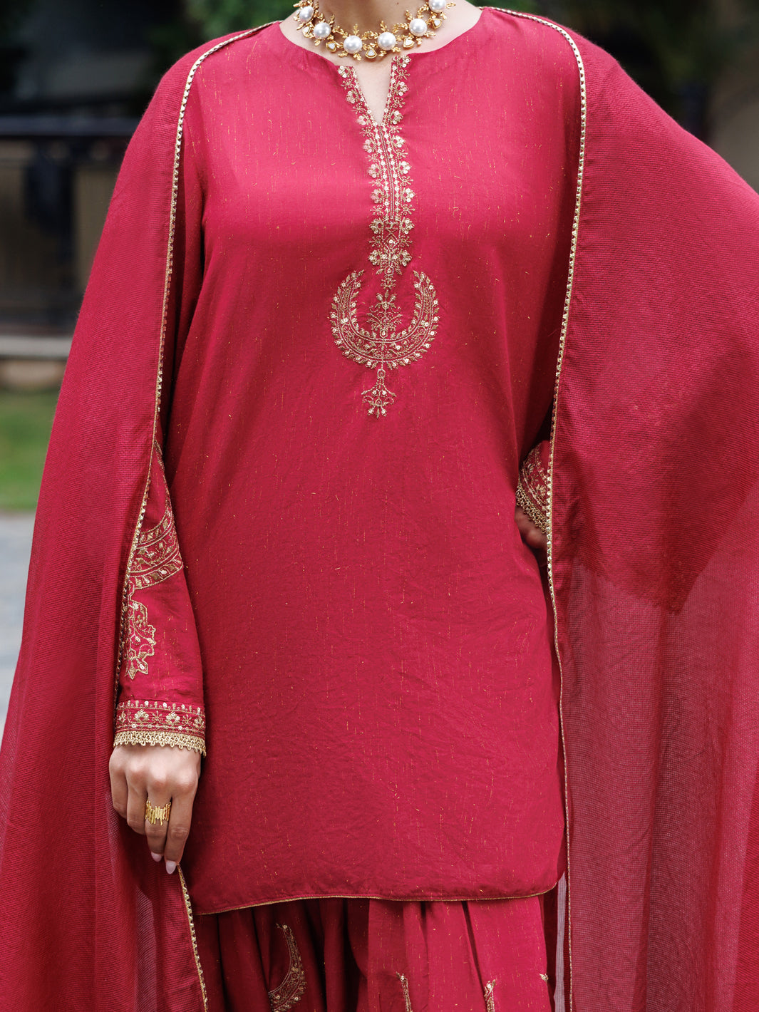 Maroon Flamint Zari Formal 3Pc Stitched - AL-3PS-LS-687