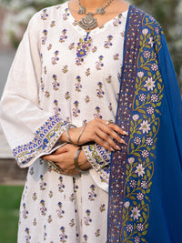 White Cotton Cambric 3Pc Stitched - AWP-3PS-1031