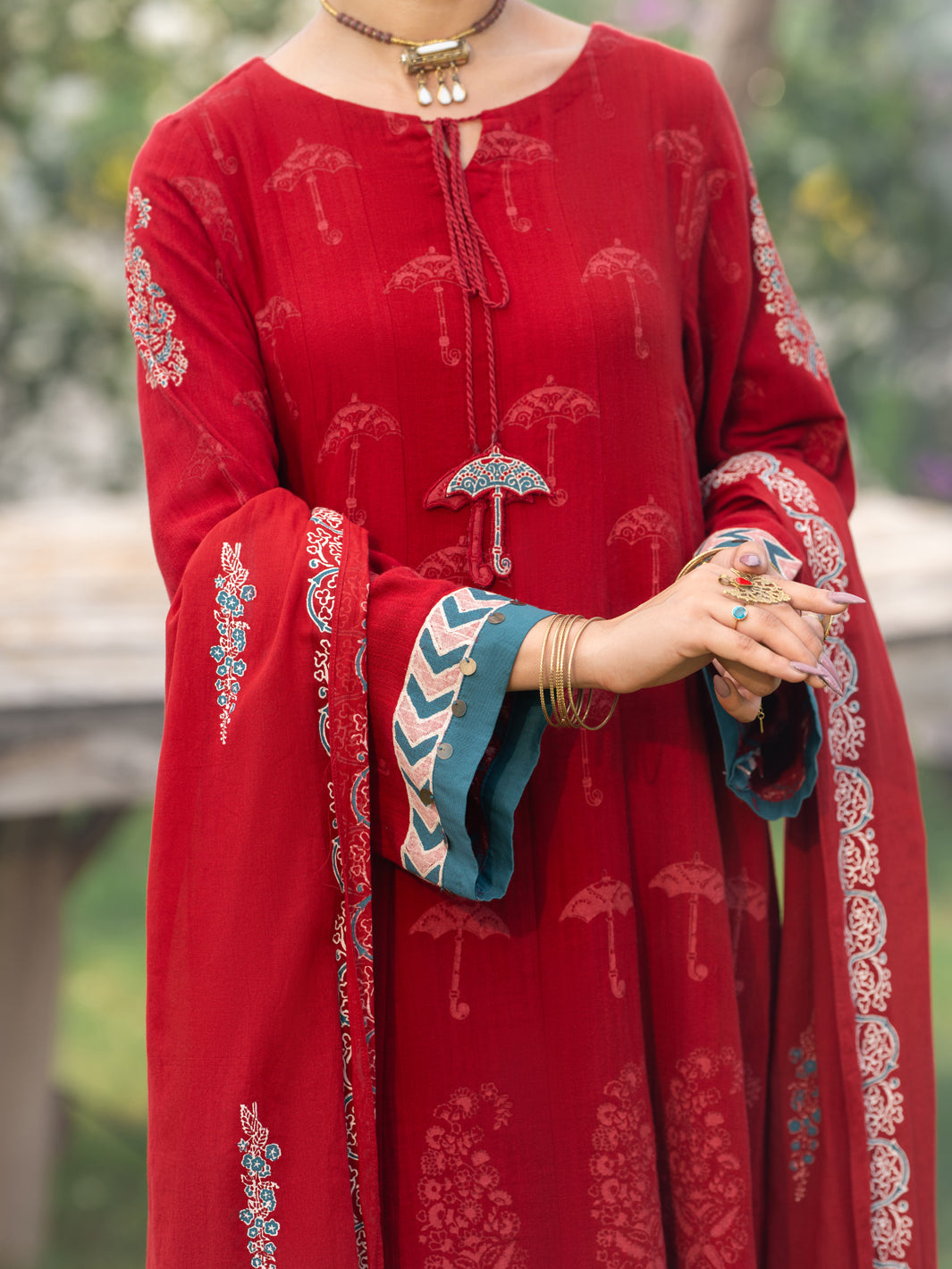 Red Cambric 3Pc Stitched - AWP-3PS-1033