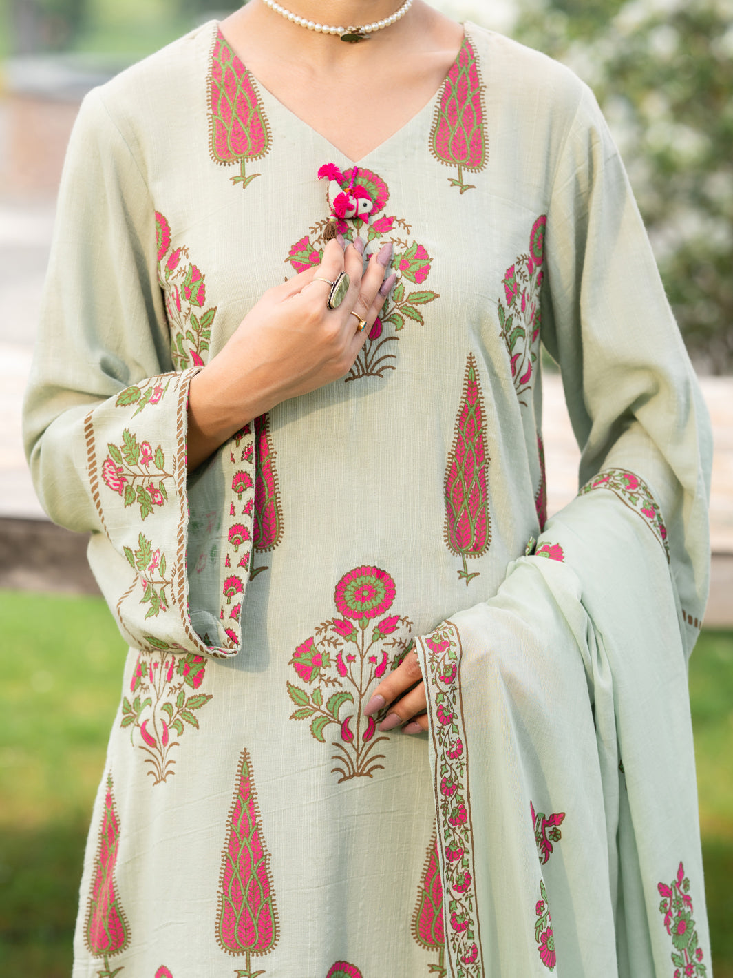 Light Green Cotton 3Pc Stitched - AWP-3PS-1034