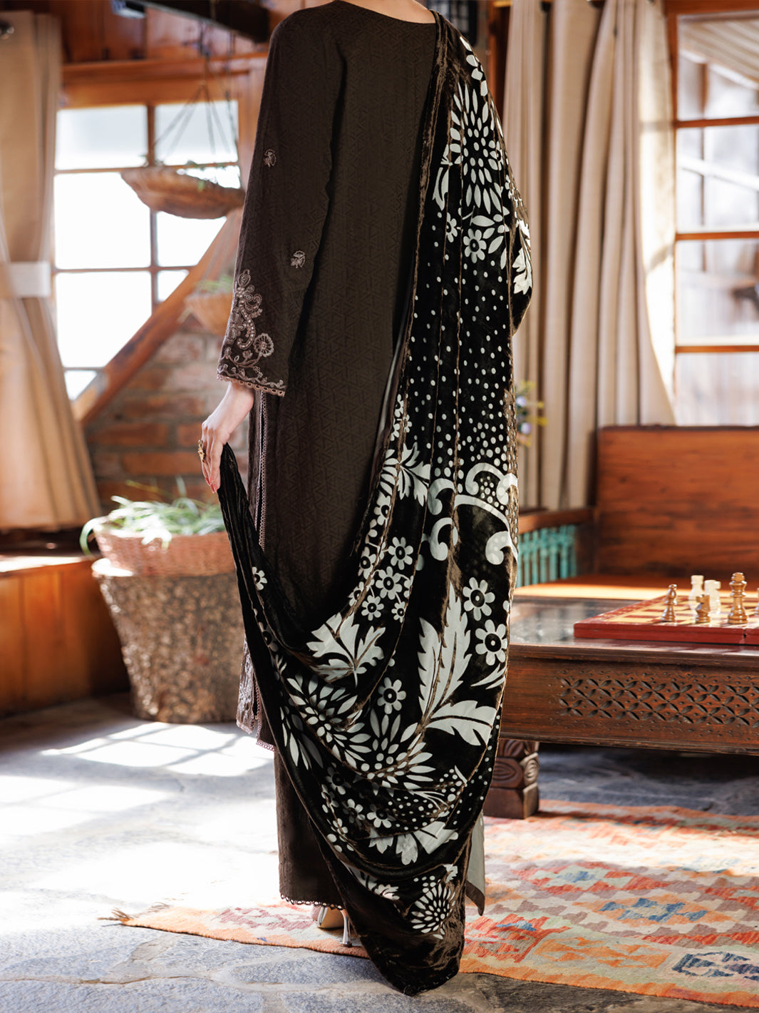 Brown Jacquard 3Pc Stitched - AWP-3PS-1025