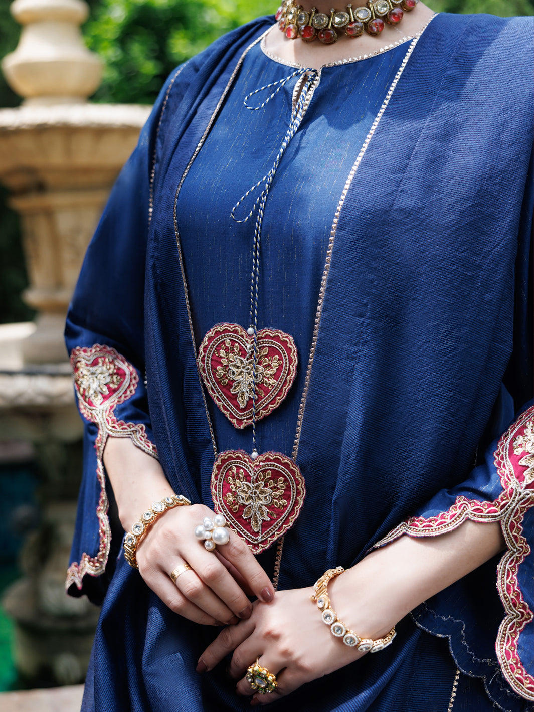 Navy Blue Flamint Zari Formal 3Pc Stitched - AL-3PS-LS-690