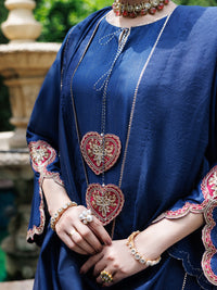 Navy Blue Flamint Zari Formal 3Pc Stitched - AL-3PS-LS-690