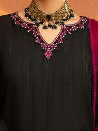 Black Cotton Dobby Stitched 3Pc - AWP-3PS-964
