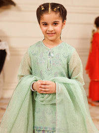 Pistachio Green Square Organza Formal 3Pc Stitched - ALGR-3PS-LS-030