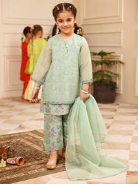 Pistachio Green Square Organza Formal 3Pc Stitched - ALGR-3PS-LS-030