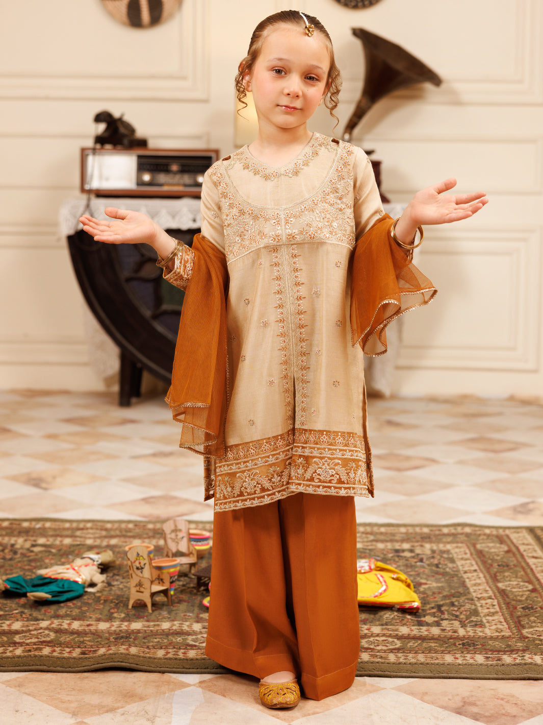 Light Brown Formal 3Pc Stitched - ALGR-3PS-LS-031