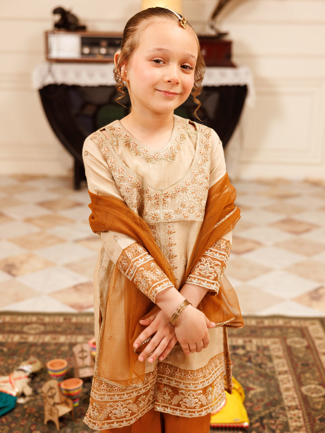 Light Brown Formal 3Pc Stitched - ALGR-3PS-LS-031