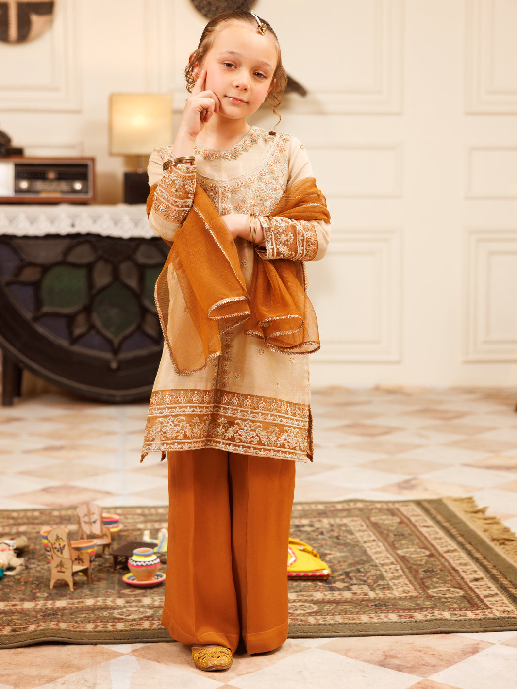 Light Brown Formal 3Pc Stitched - ALGR-3PS-LS-031