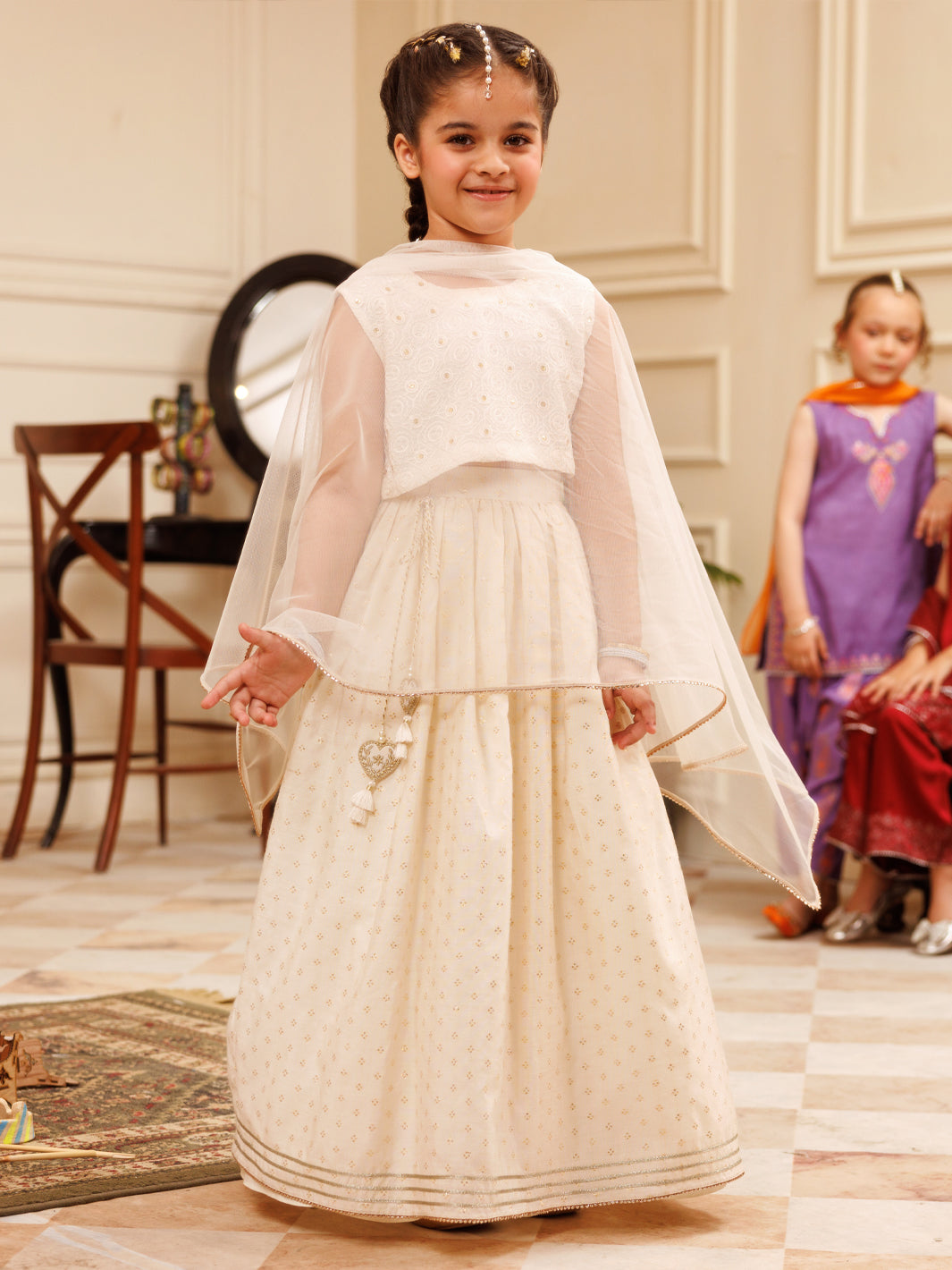 Off White Maple Silk Formal 3Pc Stitched - ALGR-3PS-LS-033