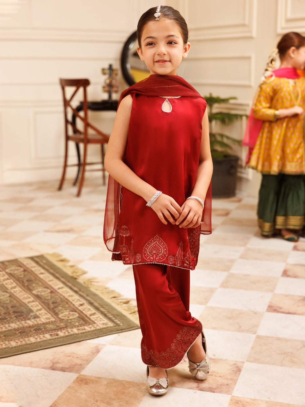 Maroon Charmeuse Silk Formal 3Pc Stitched - ALGR-3PS-LS-034