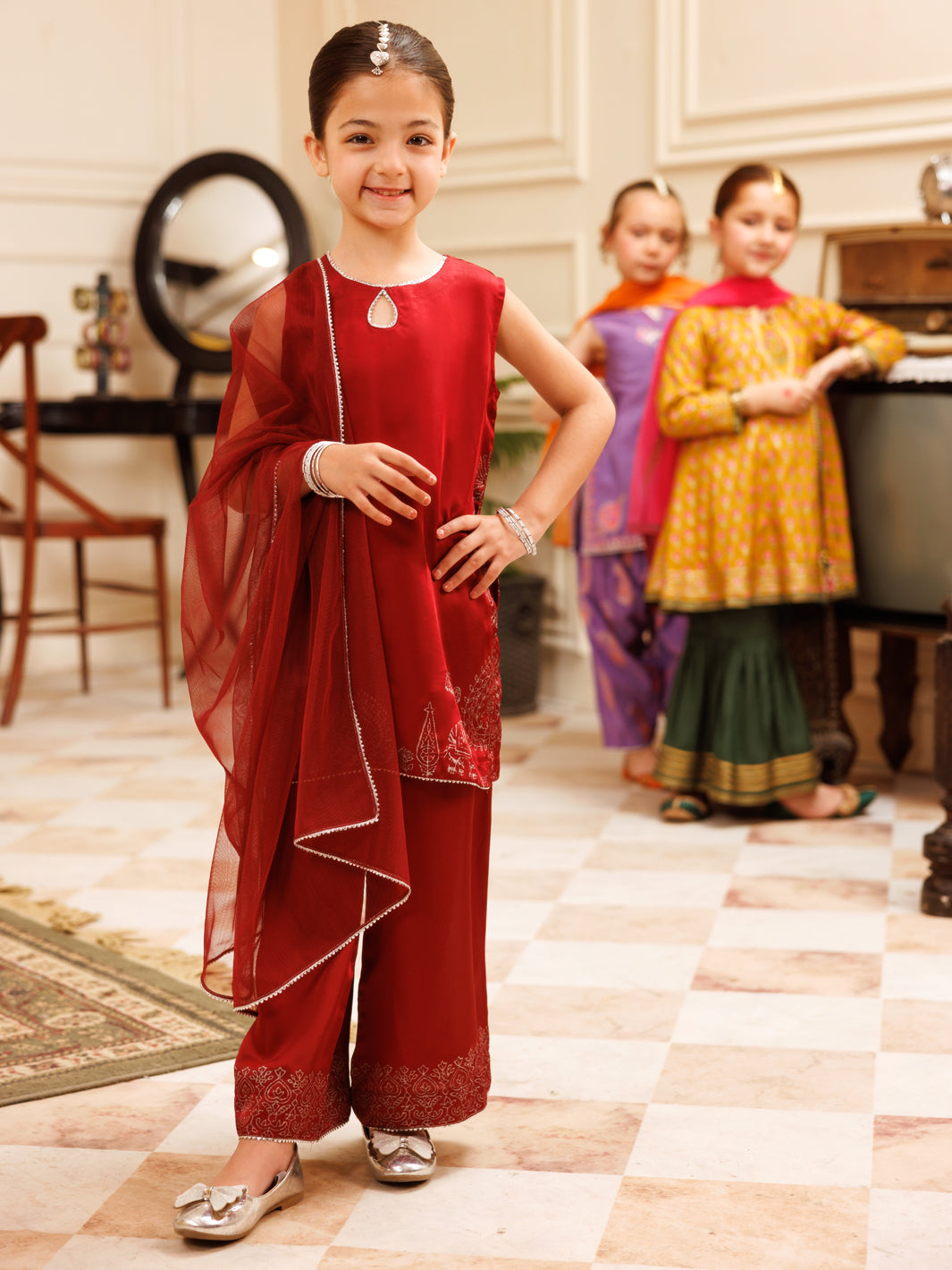 Maroon Charmeuse Silk Formal 3Pc Stitched - ALGR-3PS-LS-034