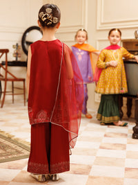 Maroon Charmeuse Silk Formal 3Pc Stitched - ALGR-3PS-LS-034