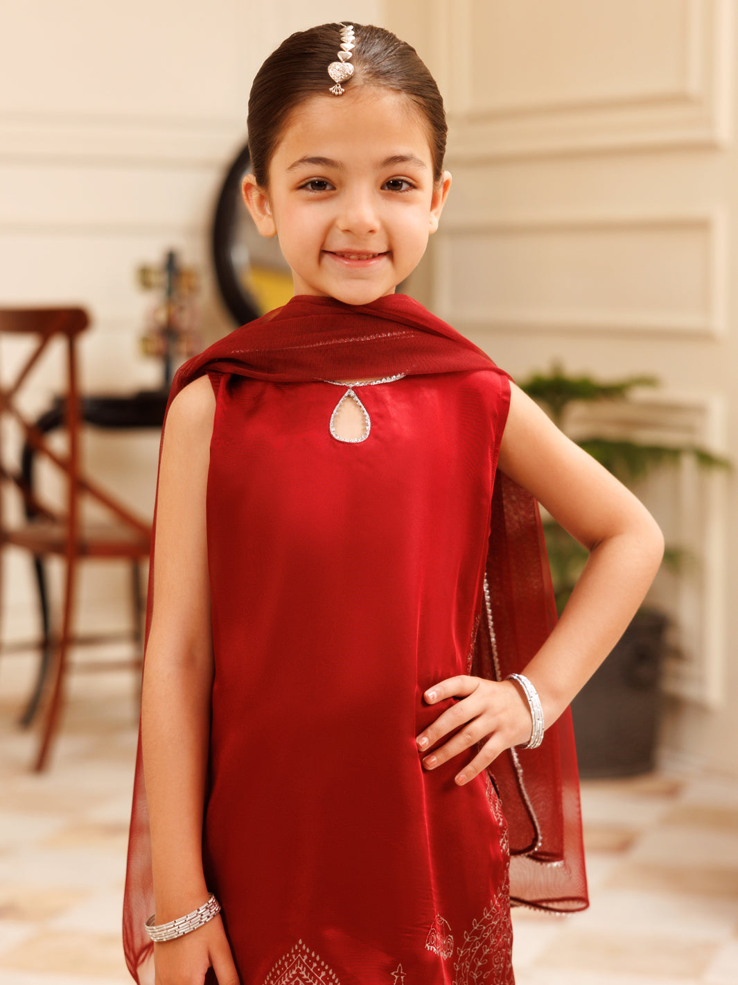 Maroon Charmeuse Silk Formal 3Pc Stitched - ALGR-3PS-LS-034