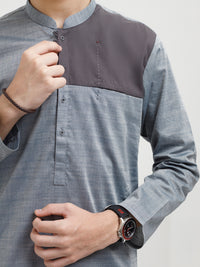 Ash Blue Cotton Kurta - ALT-K-038B