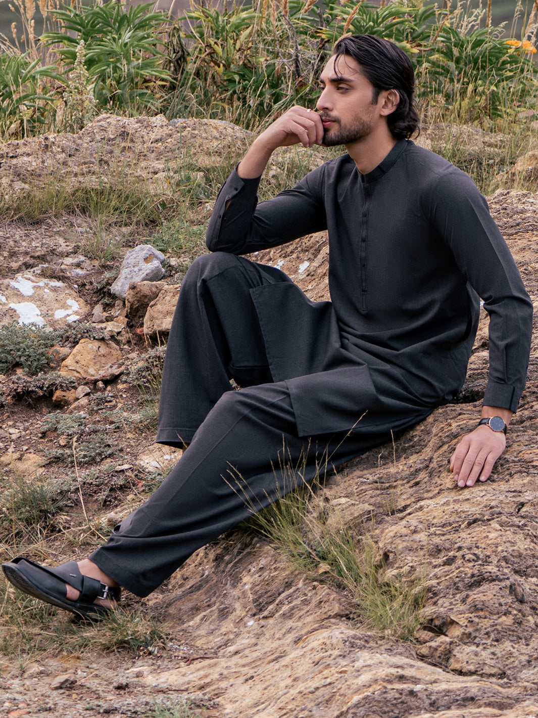 Grey Kameez Shalwar - AL-KS-3450