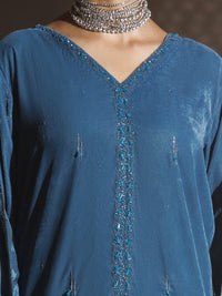 Teal Velvet Formal 3Pc Stitched - AL-3PS-LS-661