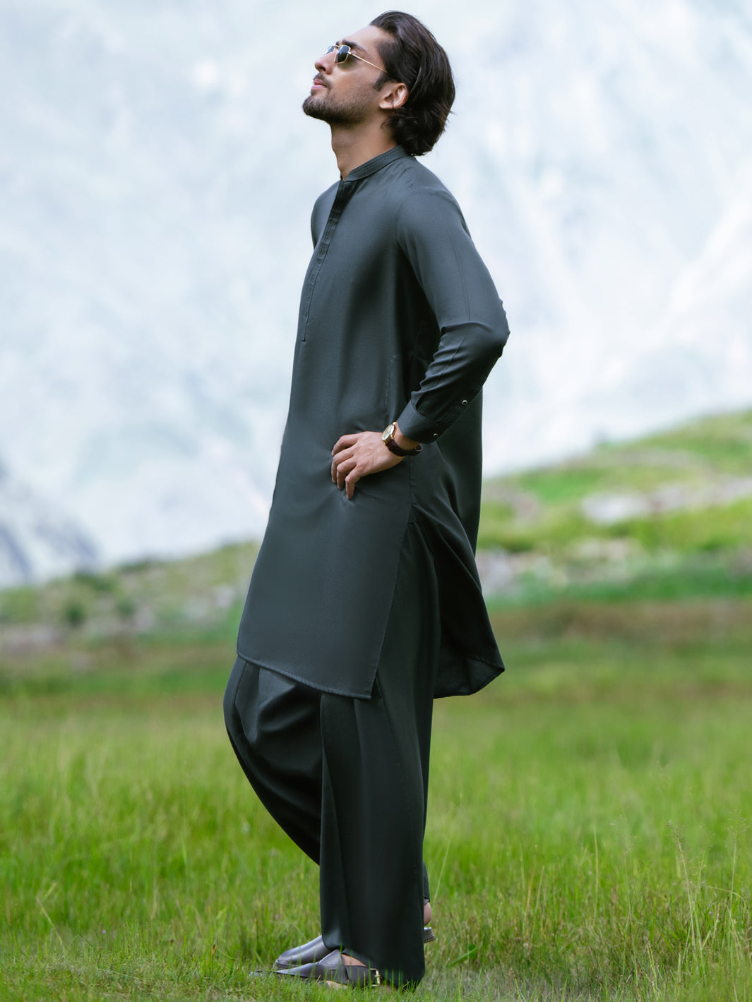 Dark Green Kameez Shalwar - AL-KS-3608