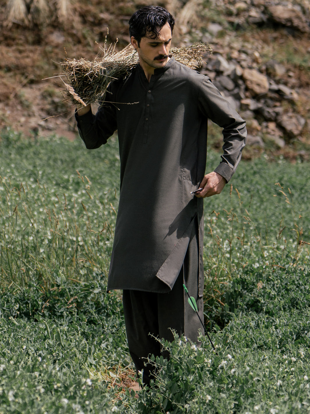 Dark Green Kameez Shalwar - AL-KS-3442