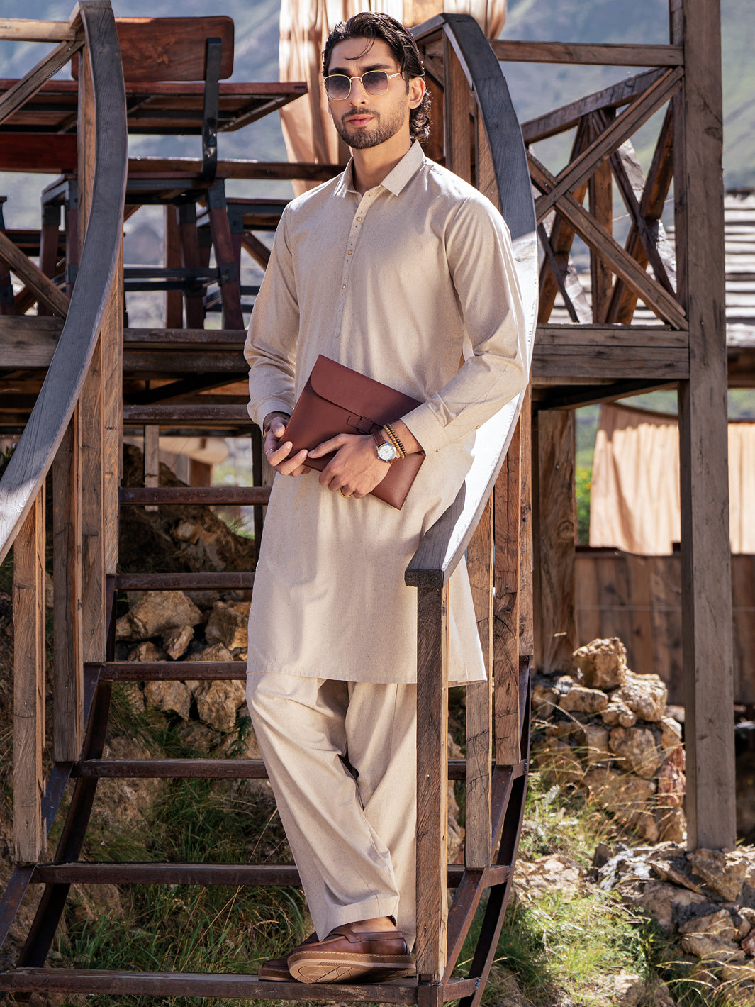 Beige Kameez Shalwar - AL-KS-3388