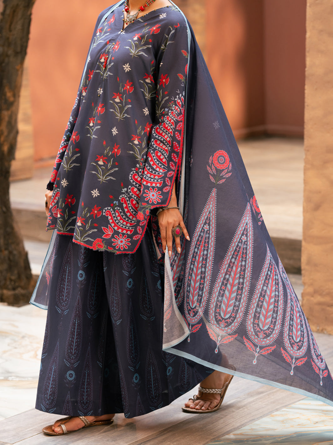 Blue Cotton Cambric 3Pc Stitched - AWP-3PS-930