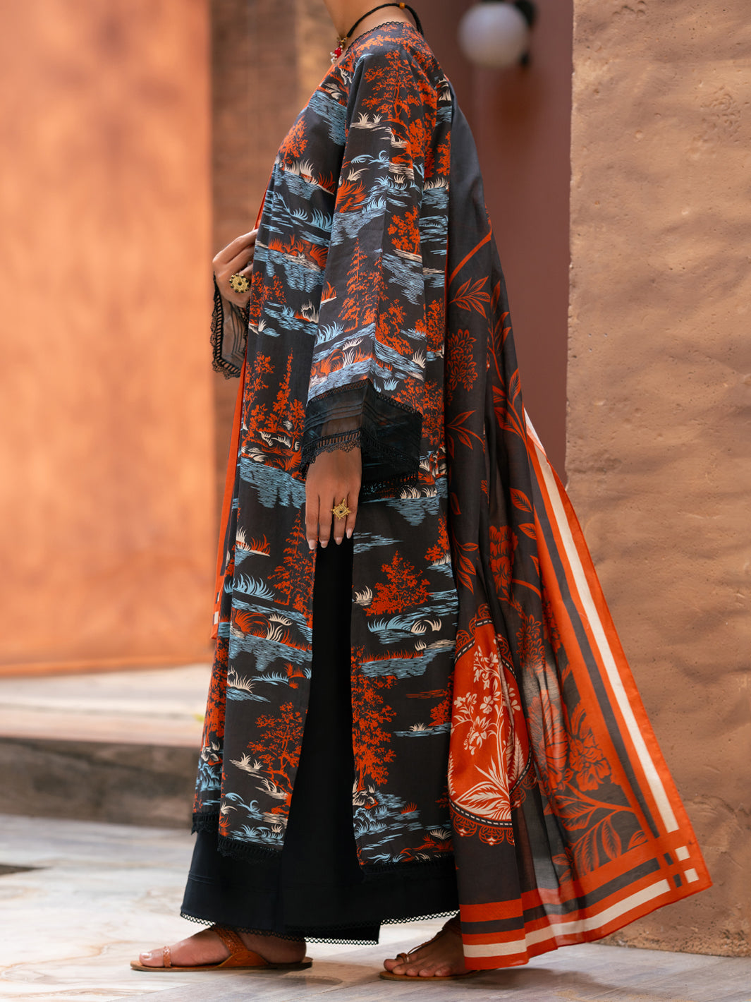 Black Cotton Cambric 3Pc Stitched - AWP-3PS-931
