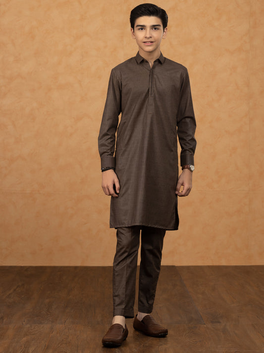 Brown Blended Kurta Trouser - ALT-KT-044 - Almirah Online