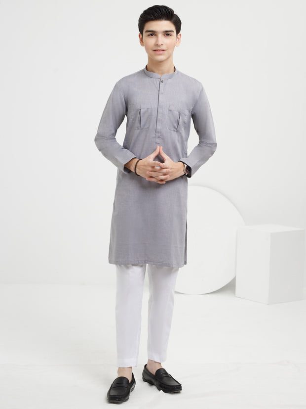 Light Grey Cotton Kurta - ALT-K-049