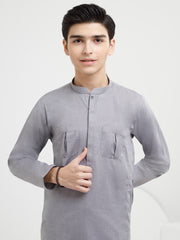 Light Grey Cotton Kurta - ALT-K-049