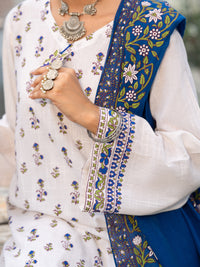 White Cotton Cambric 3Pc Stitched - AWP-3PS-1031