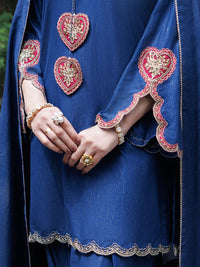 Navy Blue Flamint Zari Formal 3Pc Stitched - AL-3PS-LS-690