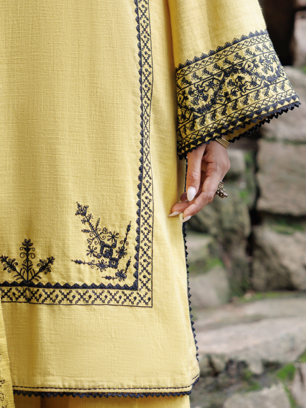 Yellow Crosshatch 3Pc Stitched - AWP-3PS-1019